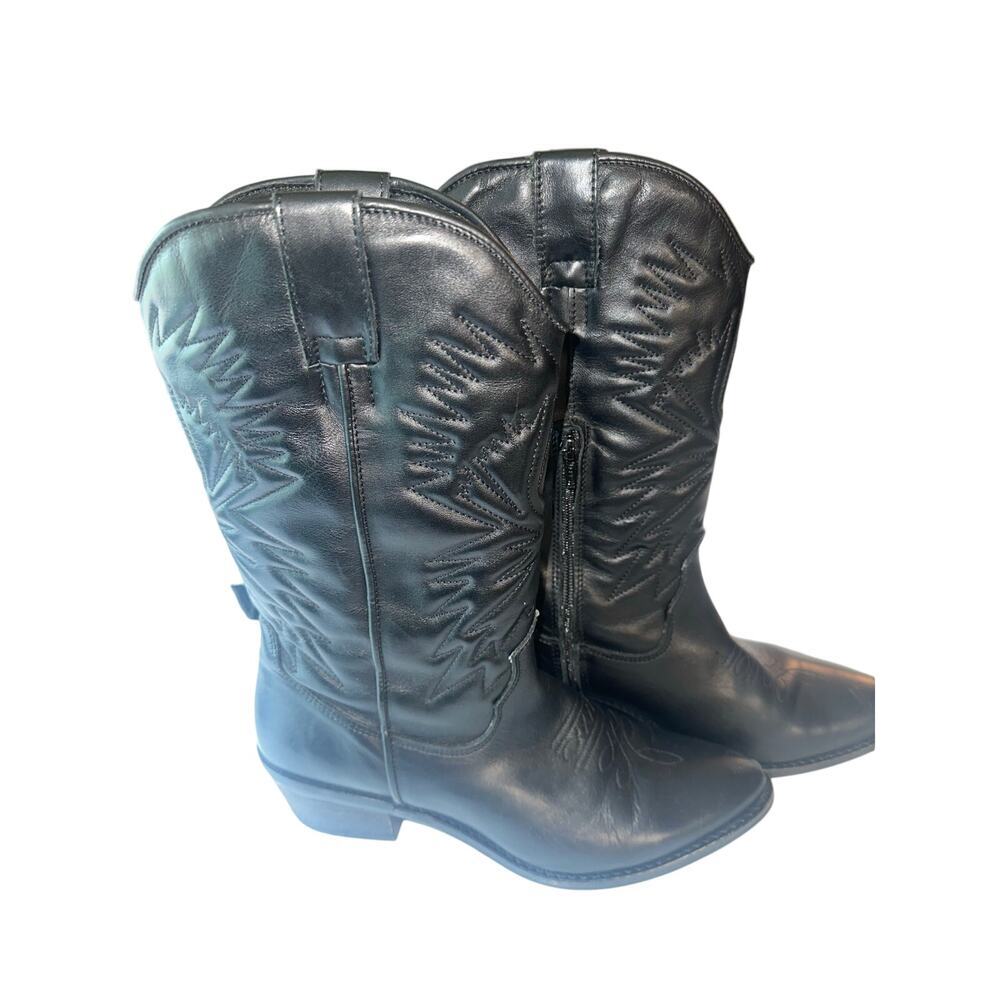 Steve Madden Black Western Cowboy Boots Womens Size 11 Mid Calf Embroidered